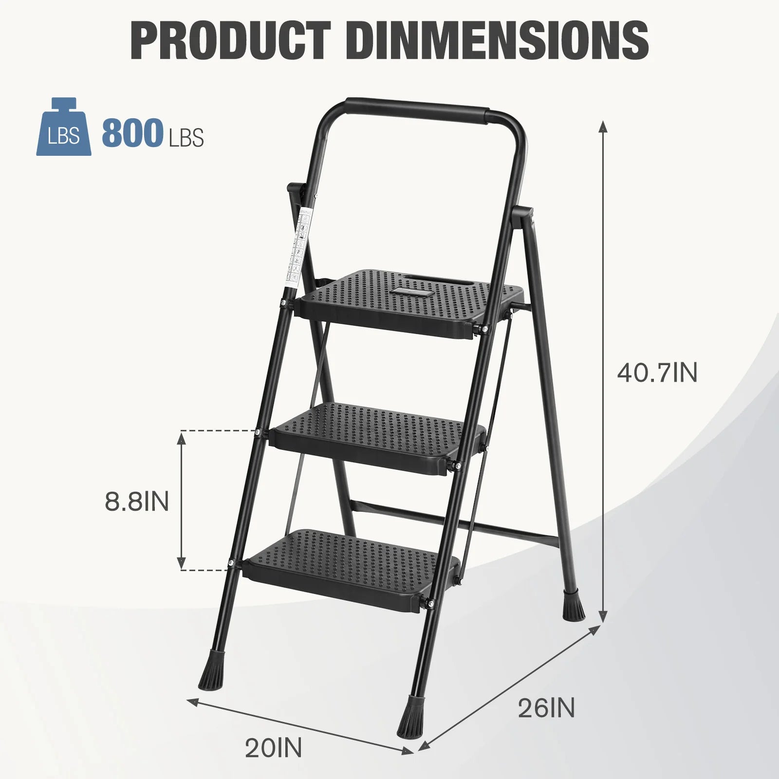 2/3 Step Ladder Stool with Anti-Slip Pedal 800lbs Capacity