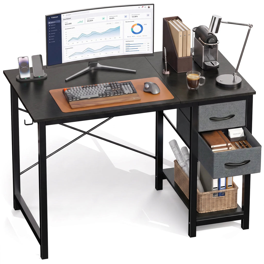 40 Inch Standing Office Computer Desk with Drawers and Side Hook  X‑Frame Stability For Home Office Small Space
