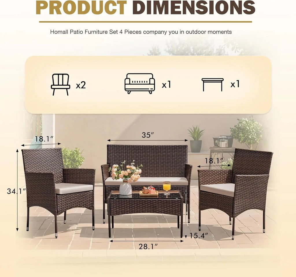 4 Pieces Outdoor Patio Rattan Chair Wicker Set