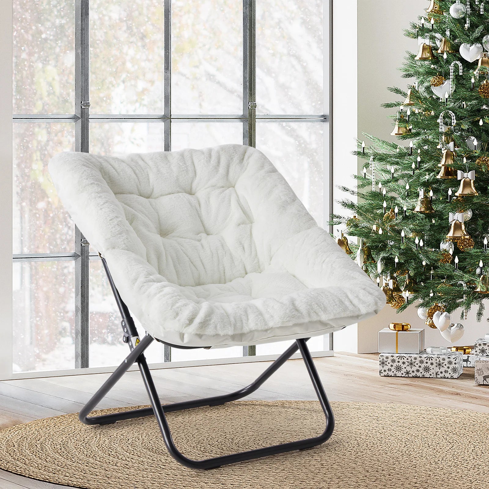 28IN Cozy Saucer Chairs Soft Faux Fur Large Size Folding Lounge