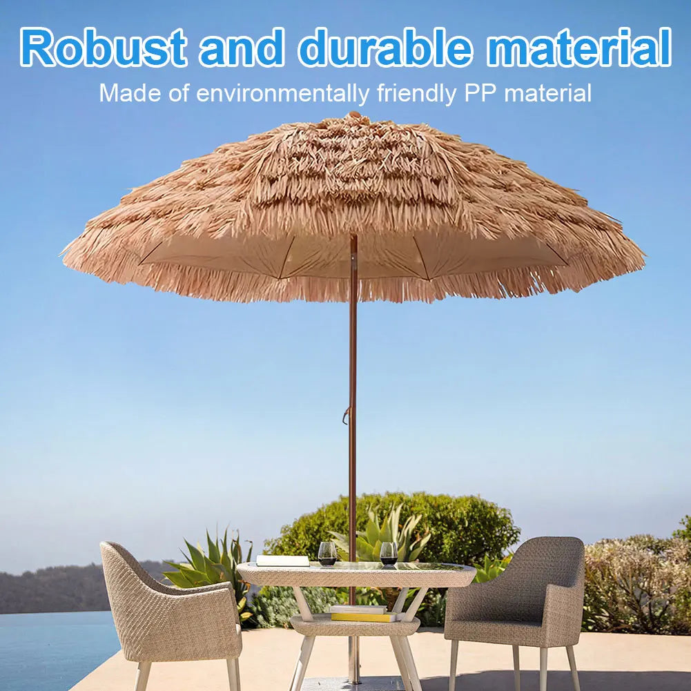 Thatched Garden Umbrella Height Adjustable for Garden Lawn Deck Backyard Patio
