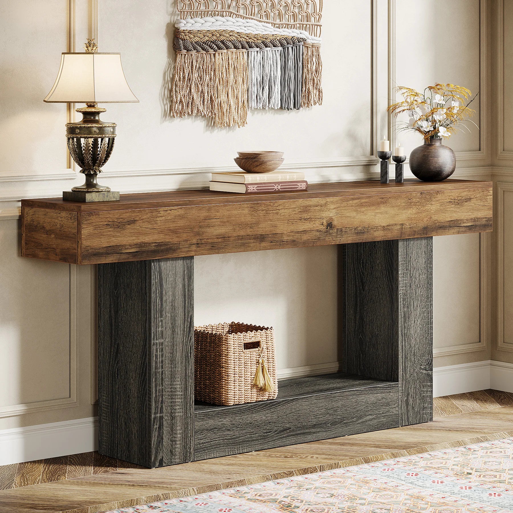 Farmhouse 2-Tier Entryway Table with U-Shaped Base