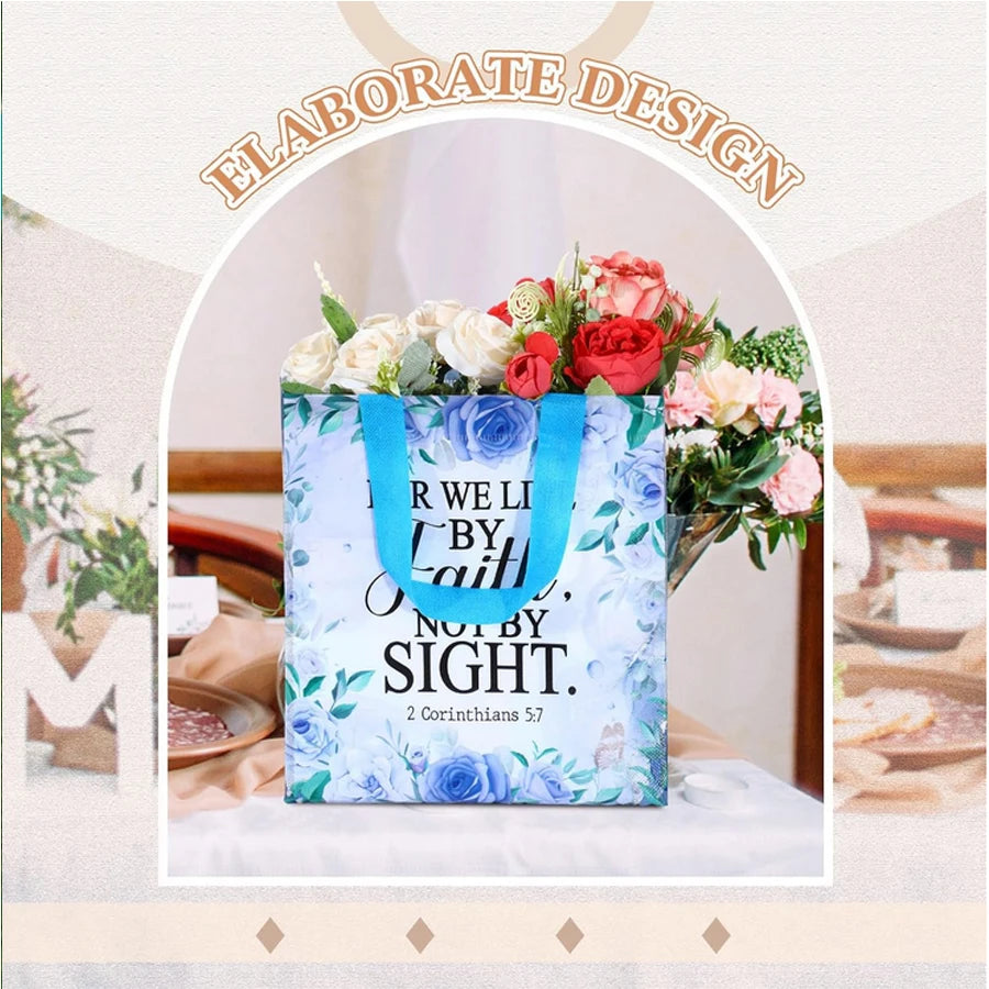 32 Pcs Bible Verse Flower Gift Bag with Handles, Reusable Gift Bags