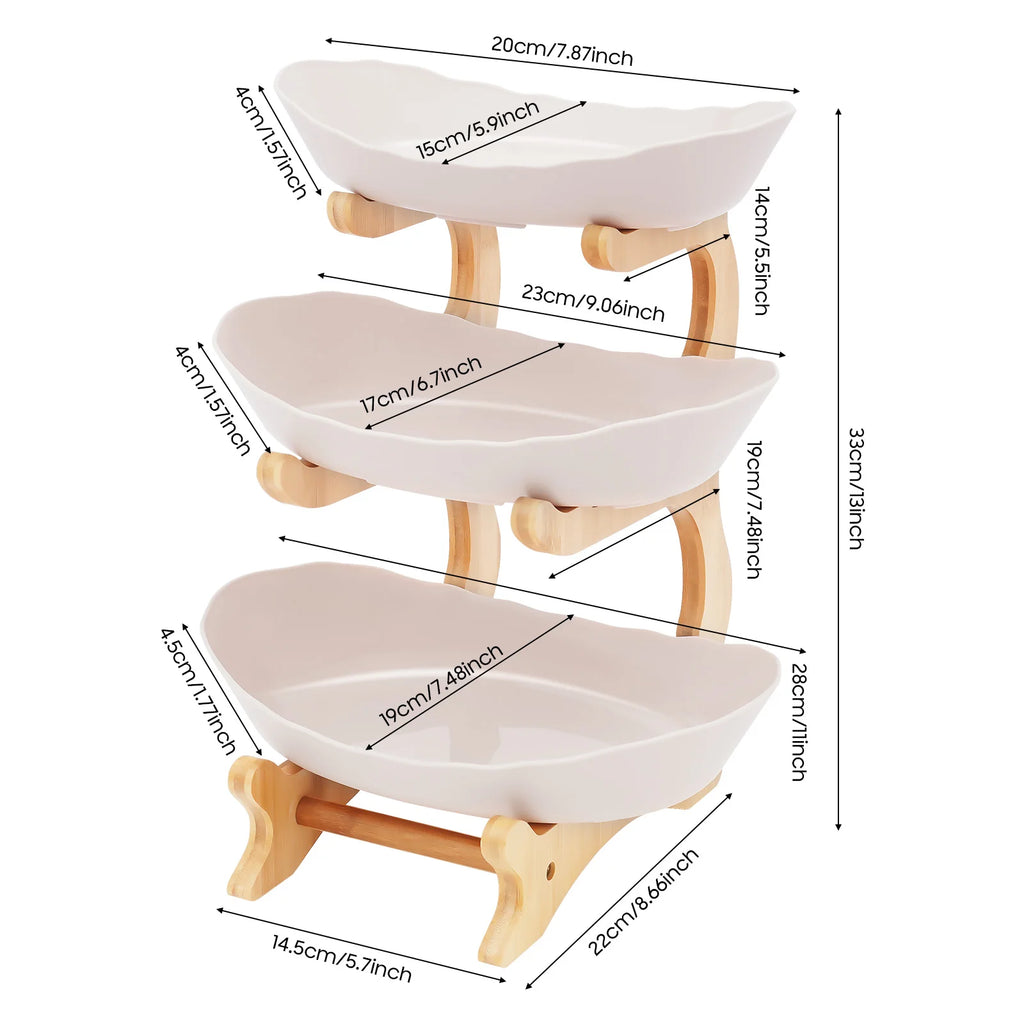 3-Tier Plate Rack W/ Bamboo Wood Stand