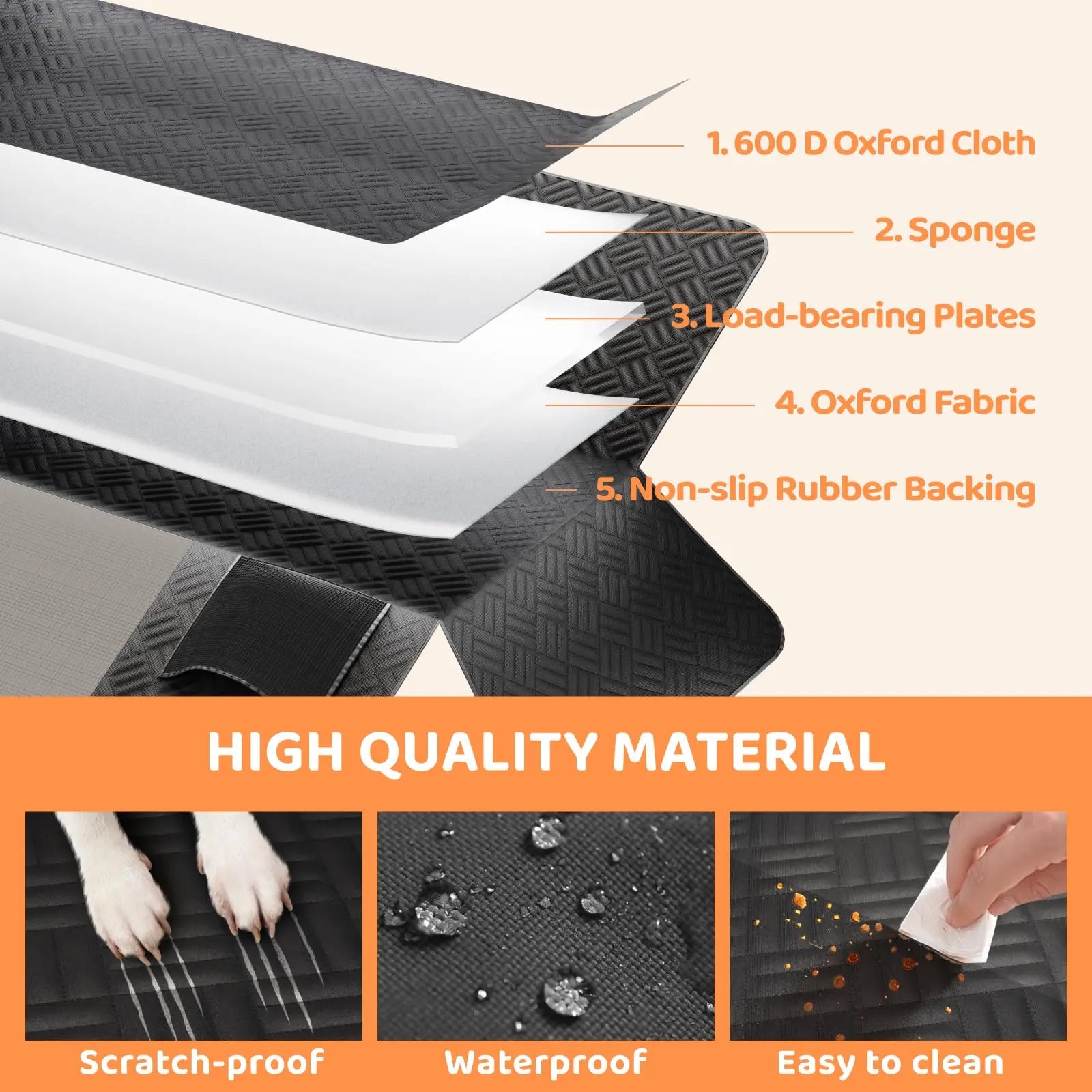 Hard Bottom Rear Seat Extender, Load-Bearing 400 Pounds, 600D Heavy-Duty Anti-Scratch Washable