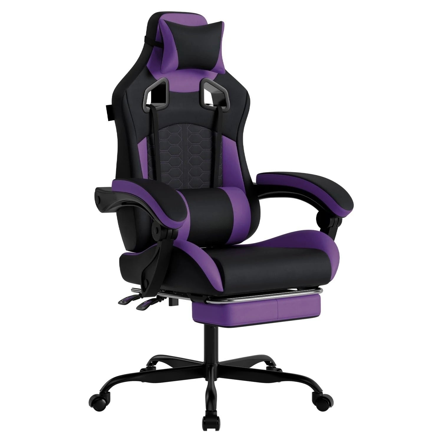 Ergonomic Massage Gaming Chair with Footrest Headrest Lumbar Support High Back Leather 300LBS