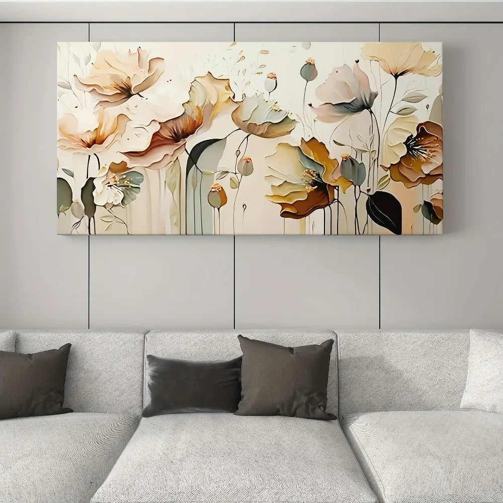 Abstract floral canvas art, high quality pine frame 1.5 "thick frame print, with flowy petal and leaf design