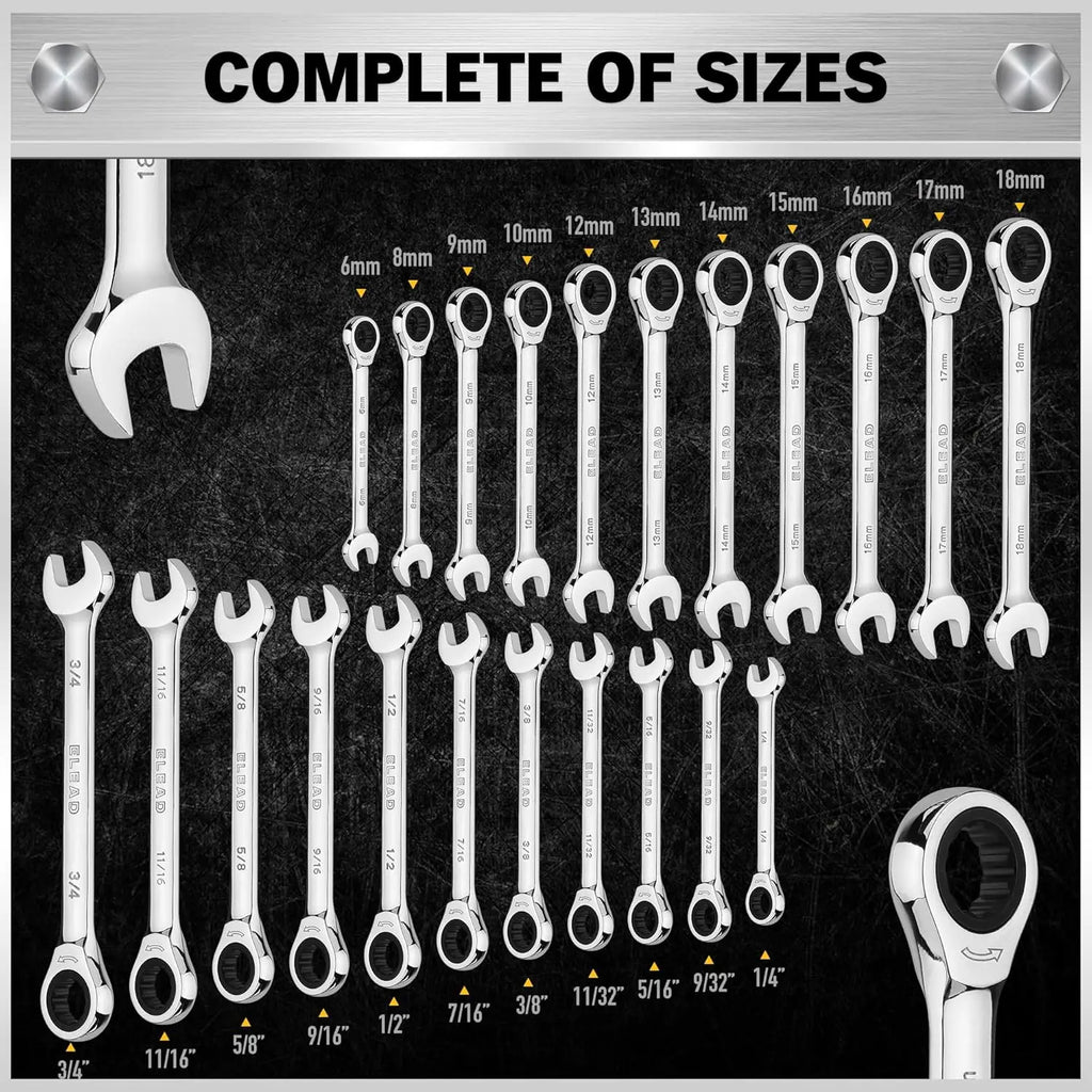 33-Piece Ratchet Wrench Set with SAE & Metric Sizes, 72-Tooth Gear, CR-V Steel, and Organizer Case for Mechanics & DIY