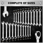 33-Piece Ratchet Wrench Set with SAE & Metric Sizes, 72-Tooth Gear, CR-V Steel, and Organizer Case for Mechanics & DIY
