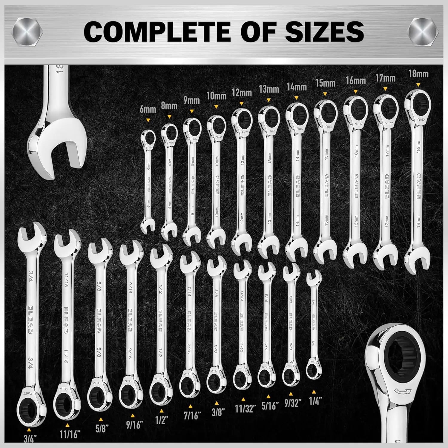 33-Piece Ratchet Wrench Set with SAE & Metric Sizes, 72-Tooth Gear, CR-V Steel, and Organizer Case for Mechanics & DIY