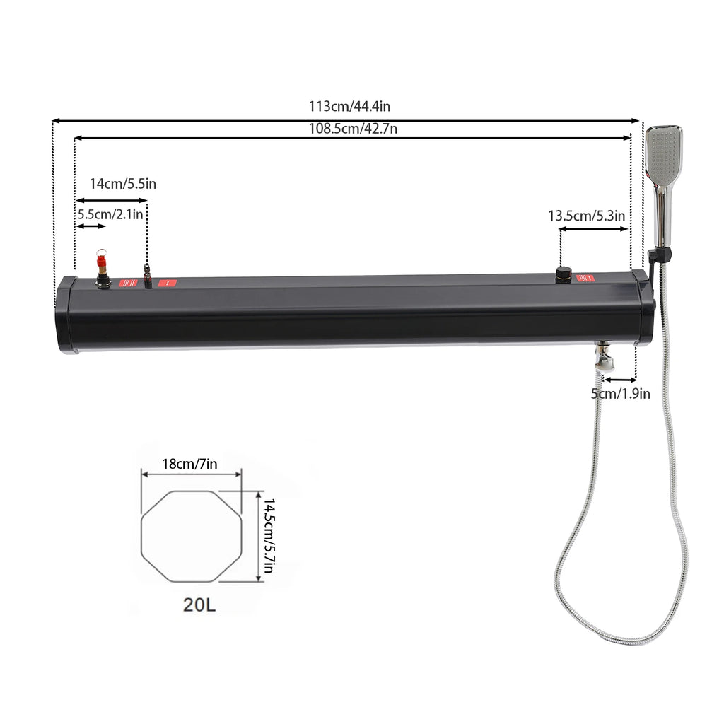 Portable Pressurized Camping Shower - 5L Water Tank with Handheld Showerhead - Includes Storage Bag