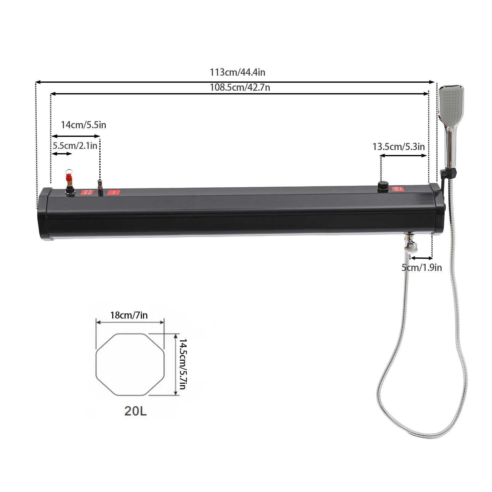 Portable Pressurized Camping Shower - 5L Water Tank with Handheld Showerhead - Includes Storage Bag