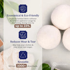 Natural Wool Dryer Balls - Reusable Fabric Softener, Reduces Wrinkles and Saves Drying Time (6-Pack)