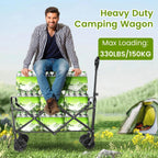 Heavy Duty Foldable, Portable Wagons for Groceries, Beach Cart with All-Terrain Wheels  Drink Holders