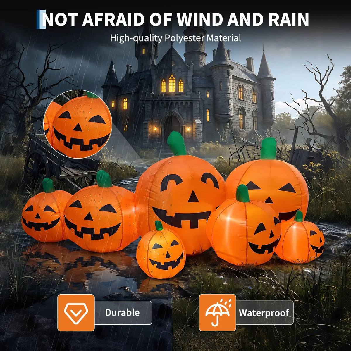 7.5FT Halloween Inflatable Pumpkin Patch With LED Lights, 7 Jack-O-Lantern Blow Up Decor For Outdoor Yard Lawn Thanksgiving Fall