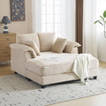 56" Oversized Chaise Lounge Chair, Black Comfy Corduroy Chaise Sofa Recliner Bed with Throw Pillow