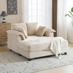 56" Oversized Chaise Lounge Chair, Black Comfy Corduroy Chaise Sofa Recliner Bed with Throw Pillow