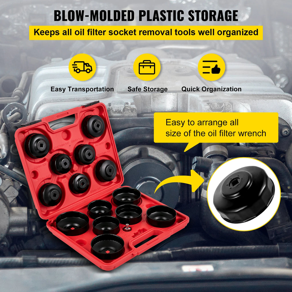 Oil Filter Socket Set, Low Profile Oil Filter Set w/ Case