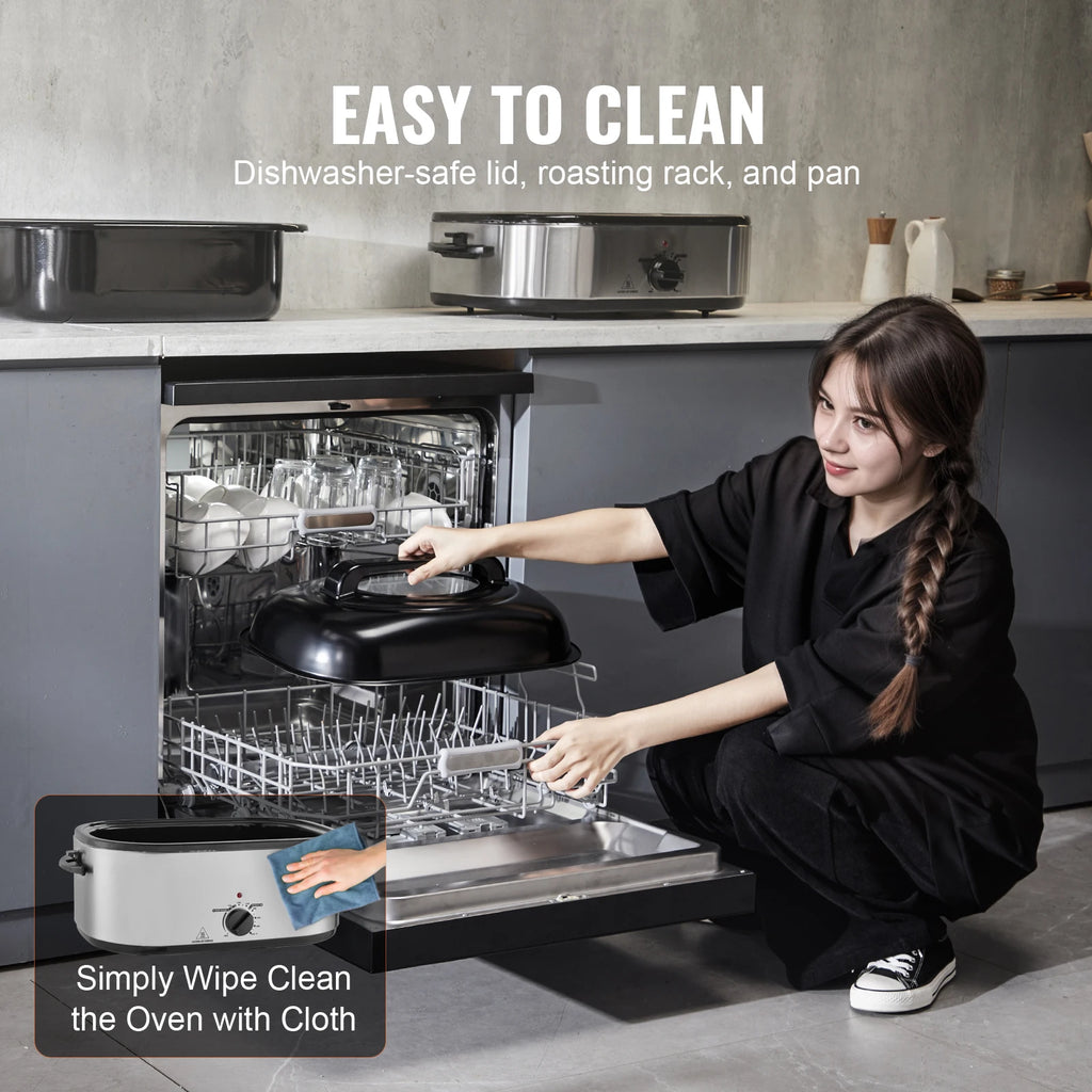 Electric Roaster Oven 24 QT Turkey Roaster Oven with Self-Basting Lid 1450W Roaster Oven Defrost&Warm Function Silver