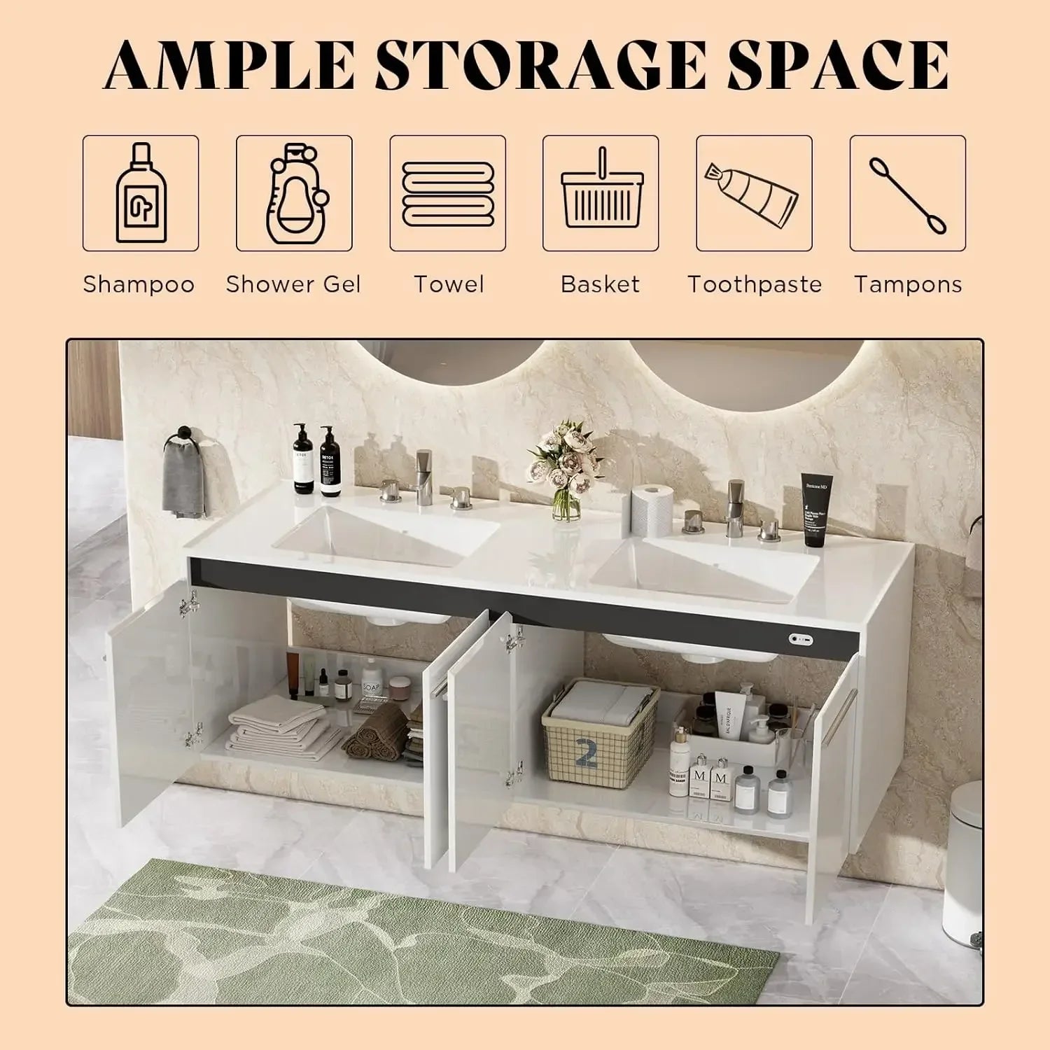 60" Floating Bathroom Double Vanity with Sink Combo