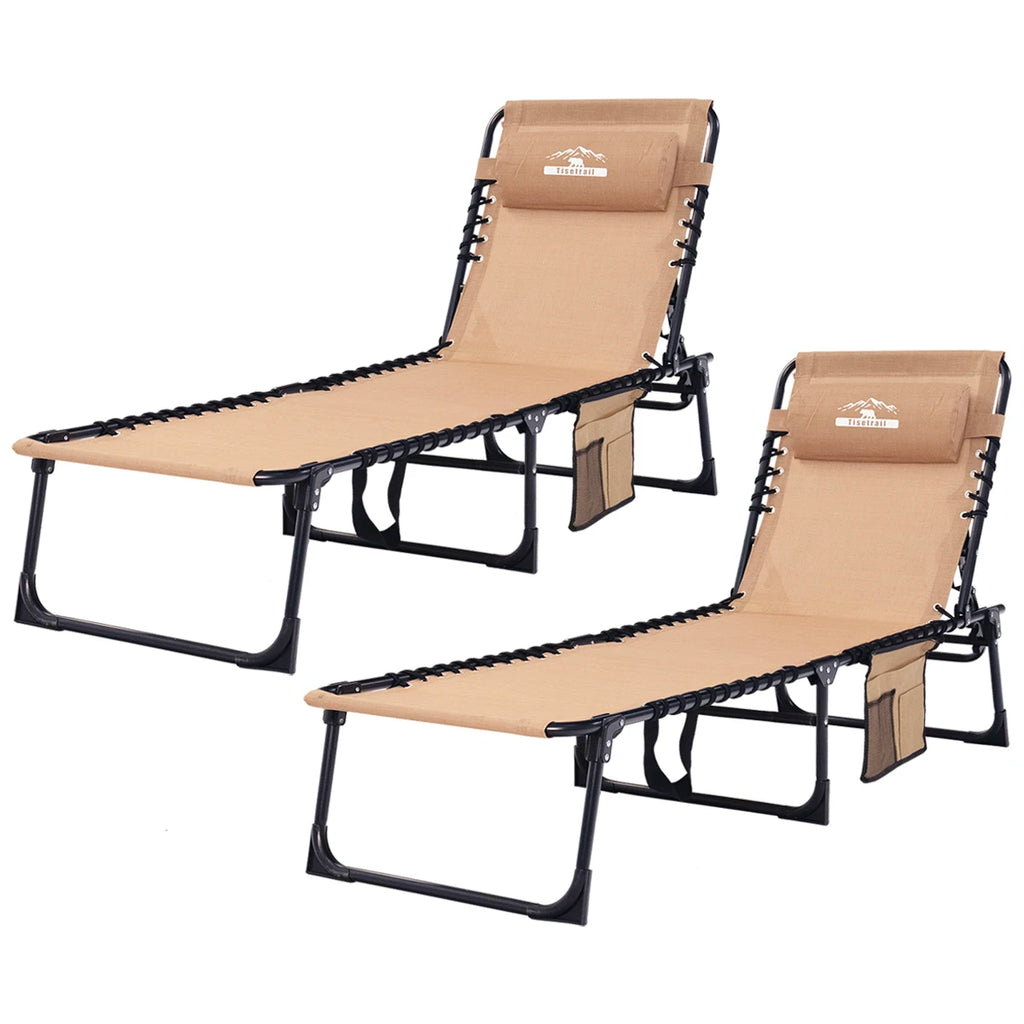 2-Pack, 5 Positions Folding Patio Chaise Lounges Foldable Patio Sun Chairs Lay Flat Recliner