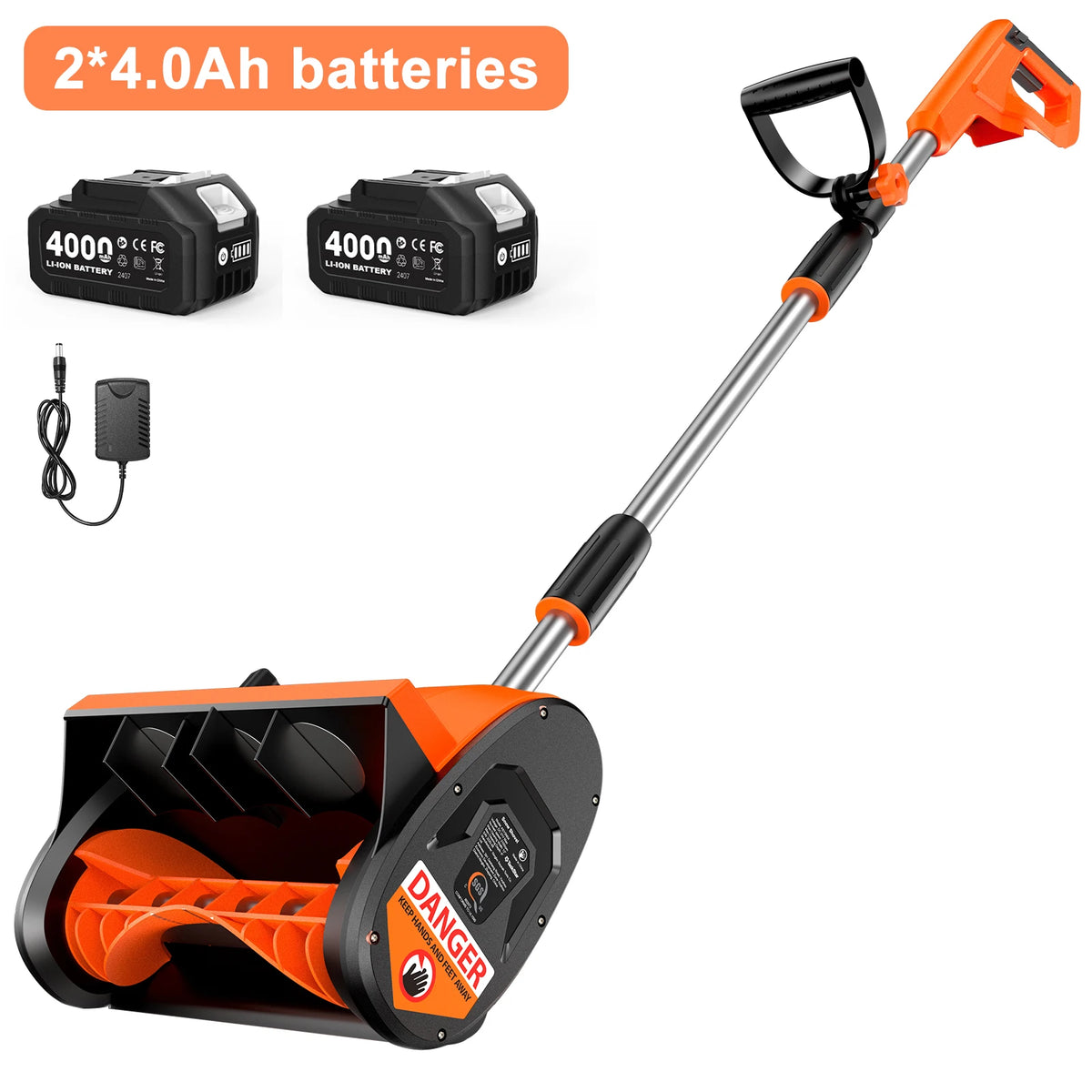 Electric Snow Shovel 900W Brushed Motor 20V Cordless Snow Blower 2*4000mAh Rechargeable Battery Powered Handheld Snow Thrower
