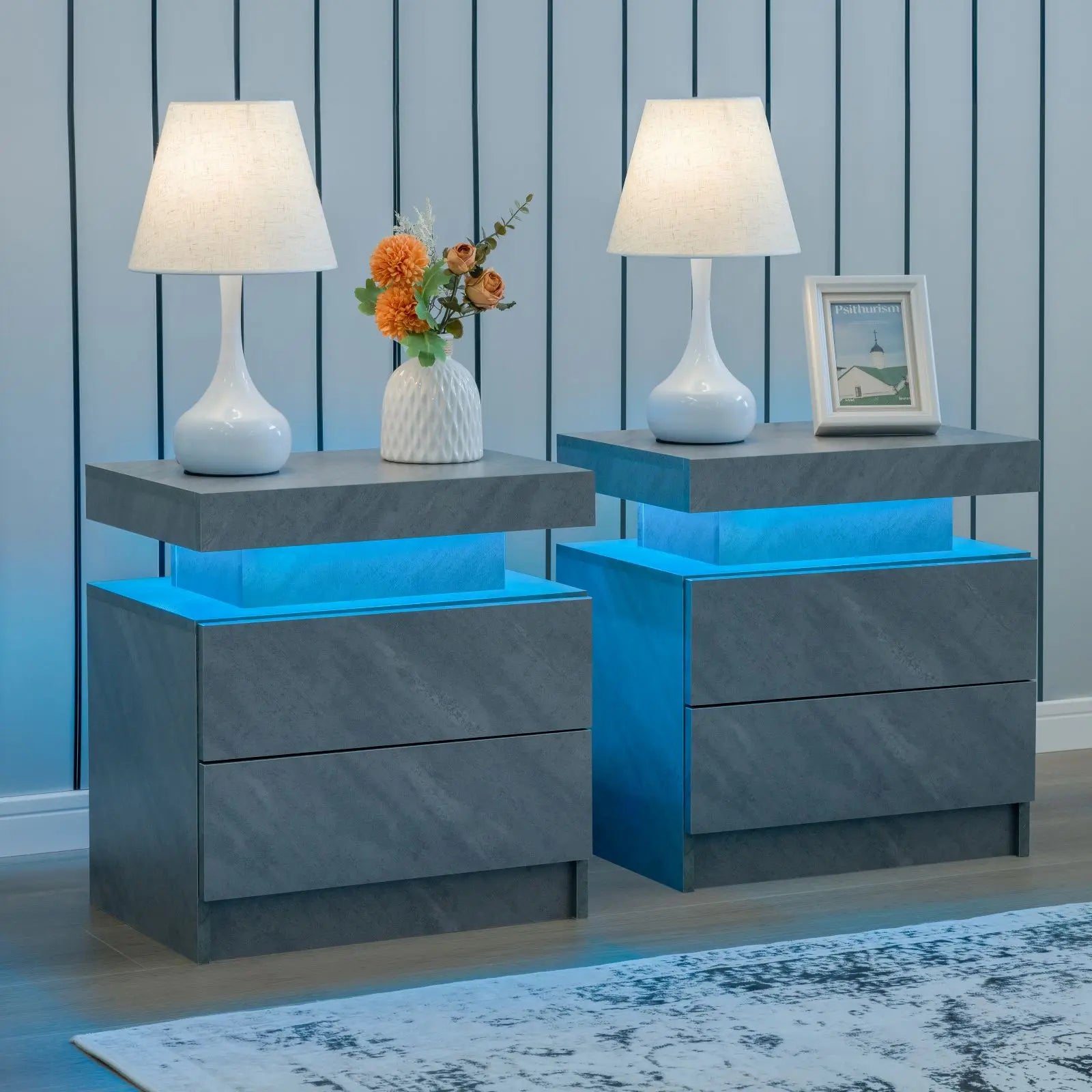 2 LED Nightstand with 2 Drawers