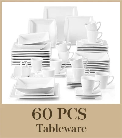 30/60PCS Marble Grey Porcelain Tableware Dinnerware Set with 6PCS Dessert/Soup/Dinner Plate/Cup/Saucer, Service for 12