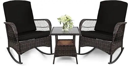3 pcs Rocking Bistro Set for Porch Lawn Garden Backyard Deck