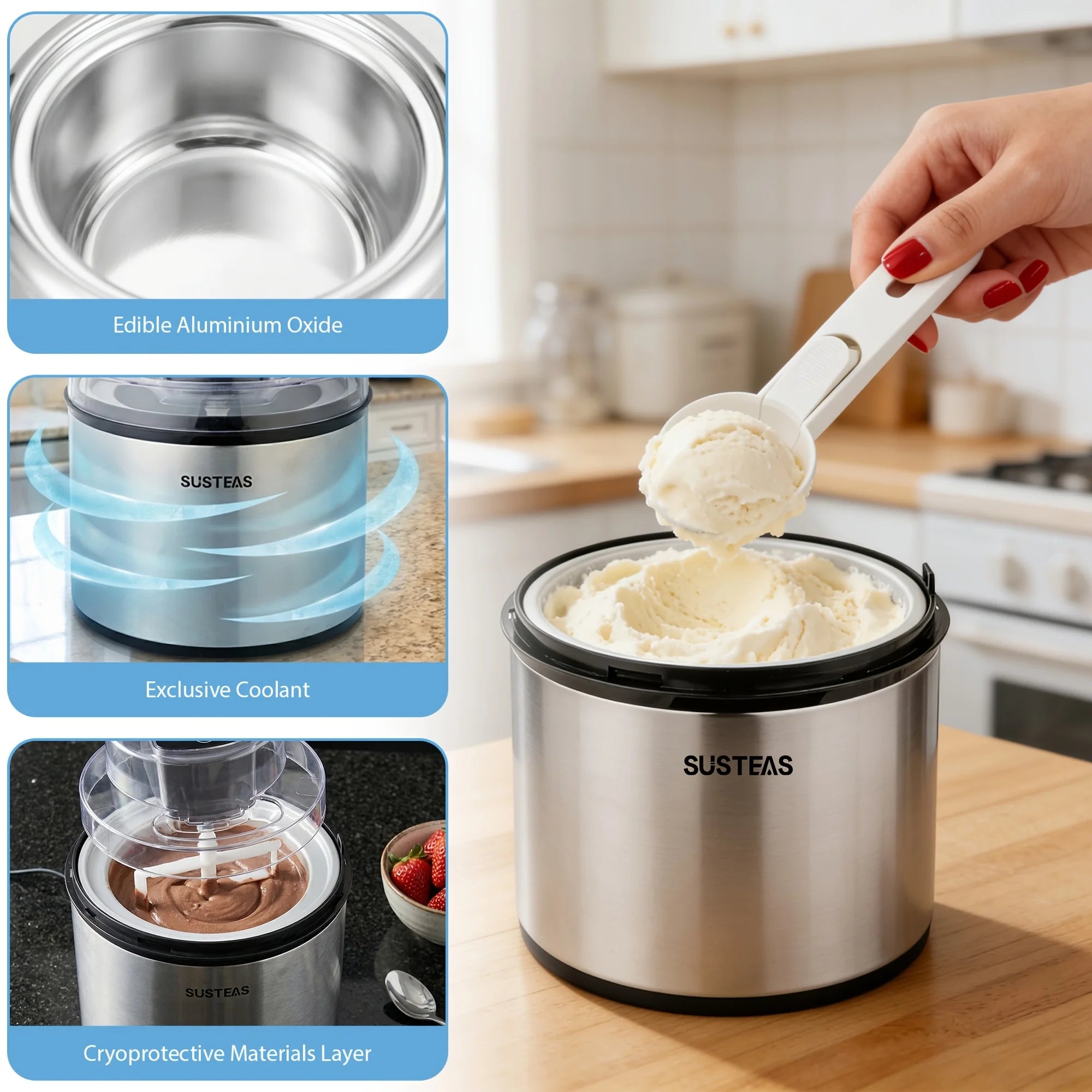 2-liter Large-capacity Electric Ice Cream Maker That Can Make Various Flavors Of Smoothies And Frozen Yogurt. Equipped with An LED Display, Suitable for 1-3 People.
