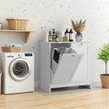 Tilted Laundry Hamper with 2 Removable Baskets, Free-Standing with Anti-Tip Kit, Oak