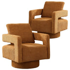 Upholstered Swivel Accent Chair Set of 2 Linen Open Back Barrel Chair with Pillow