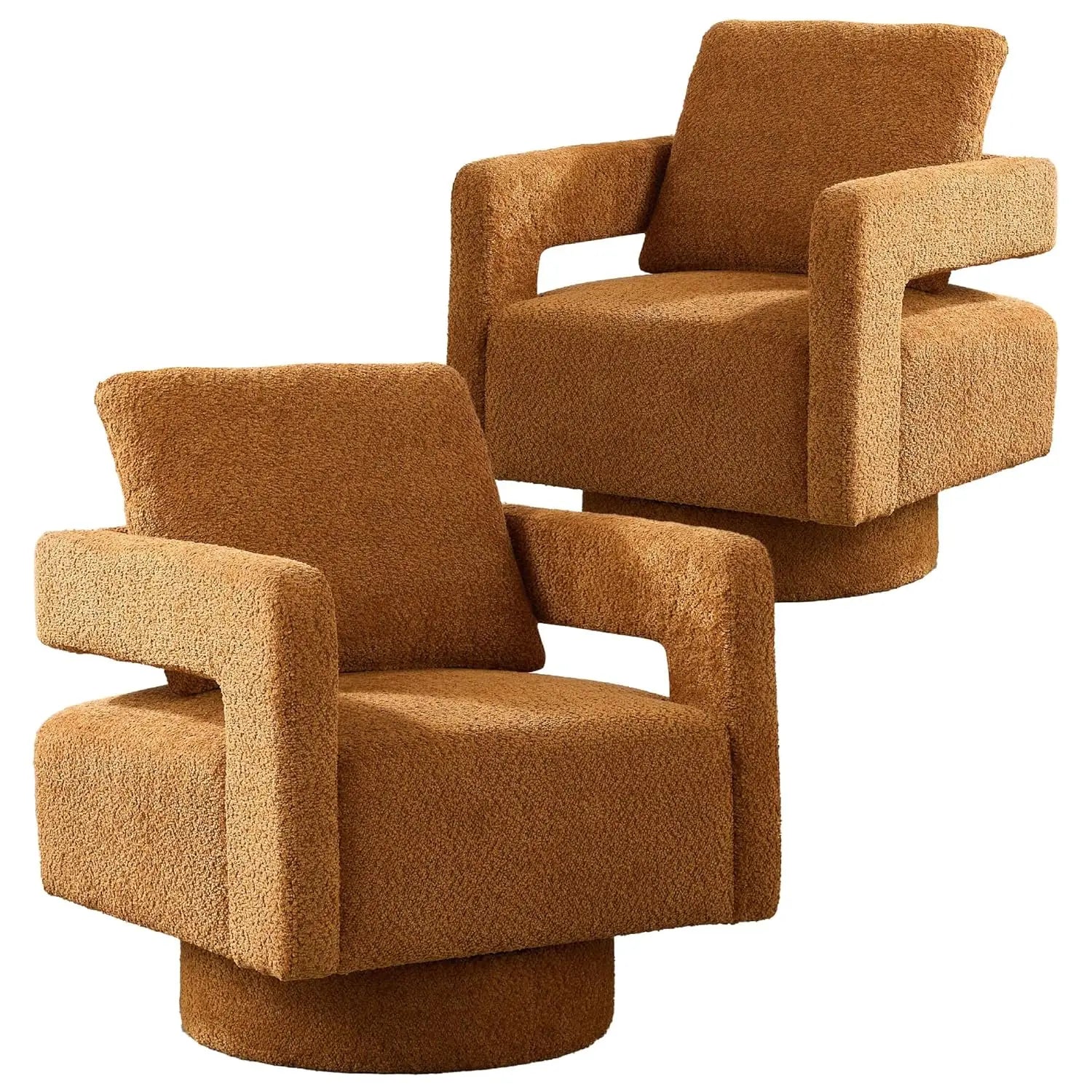 Upholstered Swivel Accent Chair Set of 2 Linen Open Back Barrel Chair with Pillow