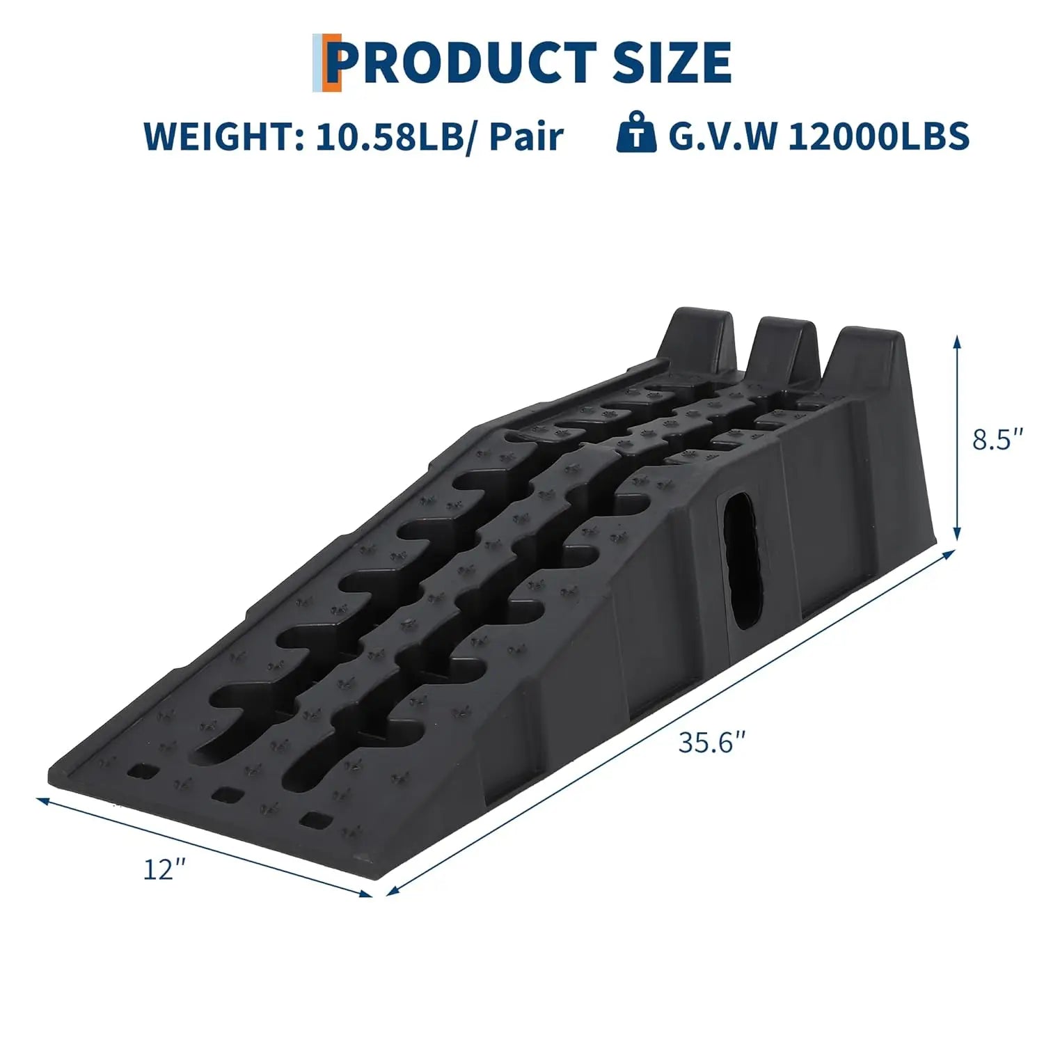 2Pcs Car Ramps for Oil Change, 12,000 LB(5 T) Capacity, Low Profile 6.25 in Lift Vehicle Service Ramps for Trucks, SUVs, Cars