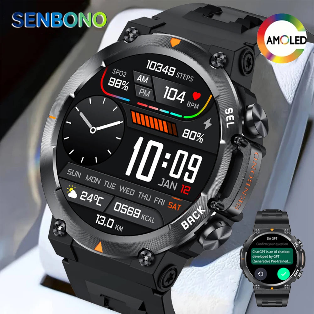Smart Watch for Men AMOLED Screen AI GPT Bluetooth Call 410mAh Big Battery Fitness Tracker Men' Sport Smartwatch