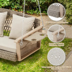 3-Person Wicker Porch Swing with Upgraded Cup Holder, 900lbs Capacity