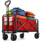 Heavy Duty Foldable, Portable Wagons for Groceries, Beach Cart with All-Terrain Wheels  Drink Holders