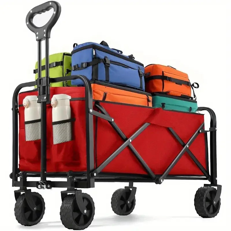 Heavy Duty Foldable, Portable Wagons for Groceries, Beach Cart with All-Terrain Wheels  Drink Holders