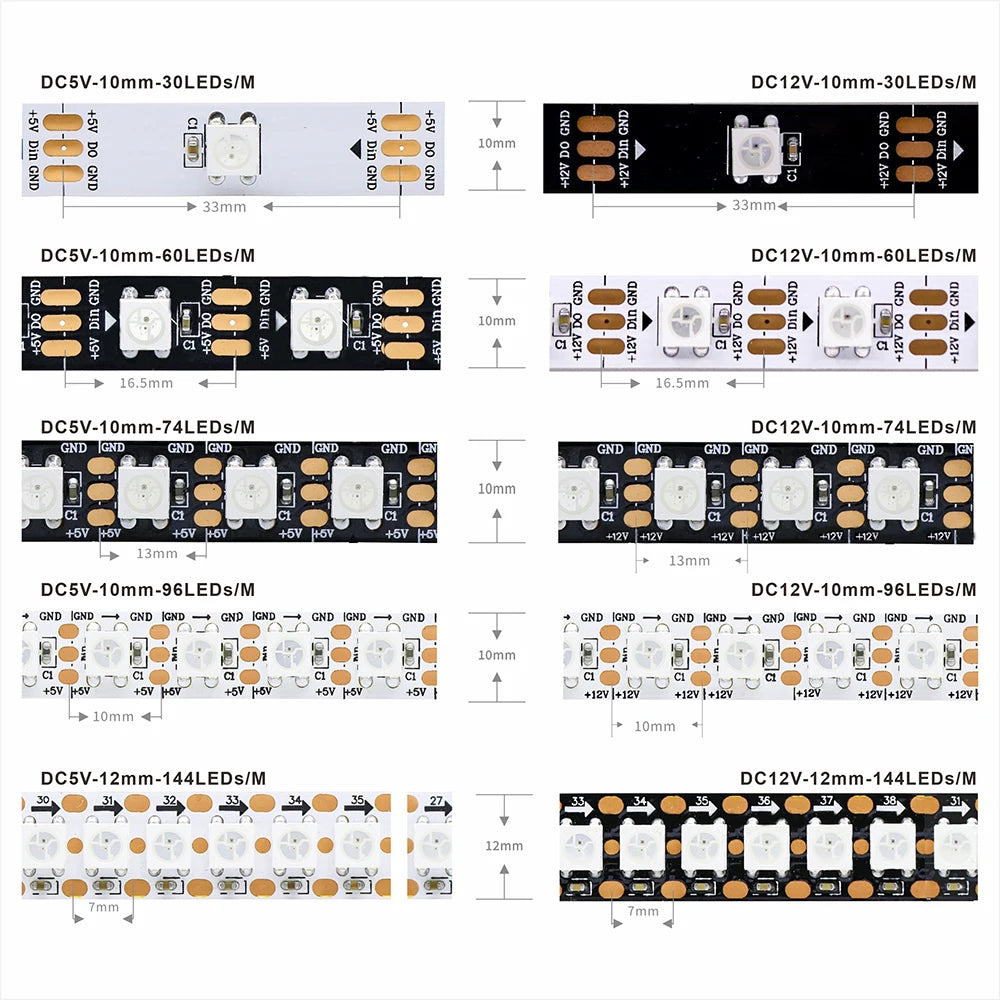 30/60/74/96/144 Smart RGB Pixel Strip Black/White