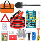 Car Emergency Kit with Jumper Cable, First Aid Kit Safety Assistance Tools for Travel Camping Outdoor Cars Truck SUV RV, Roadside Essentials with Flash Light