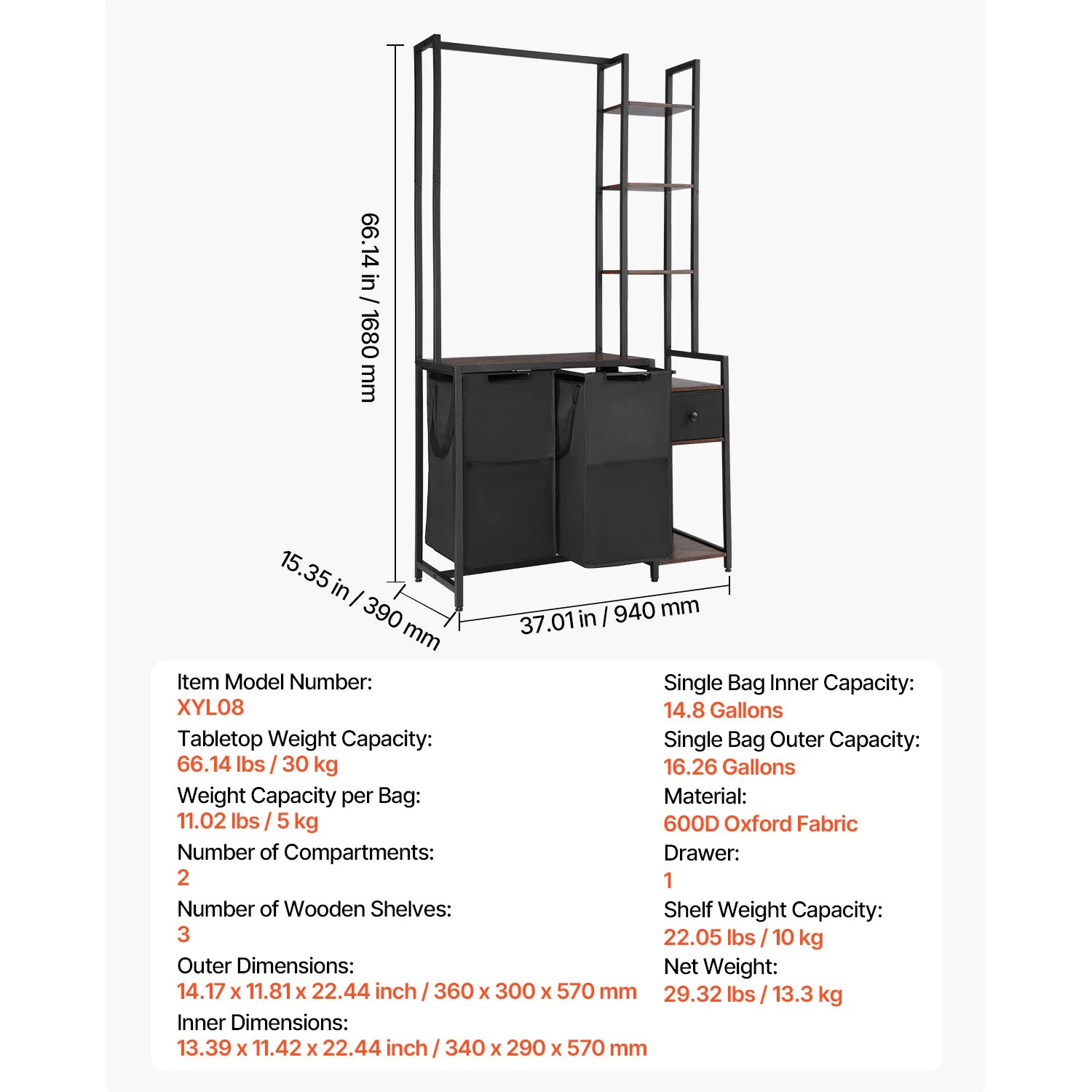 Large Laundry Hamper with Metal Frame