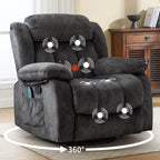 Massage Rocker Recliner with Heat and Vibration, 360 Degree Swivel Manual Antiskid Fabric Single Sofa Heavy Duty Reclining Chair