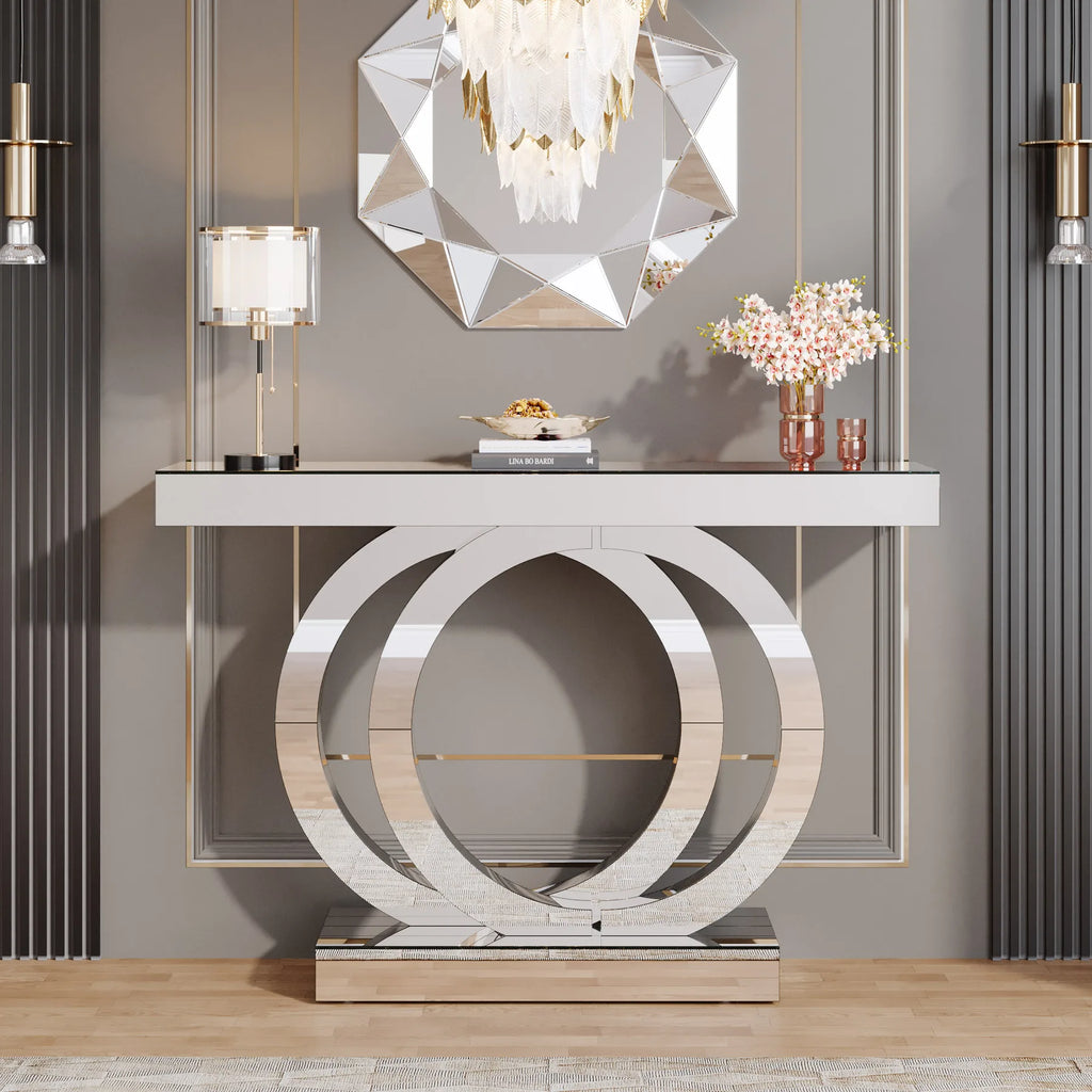 Modern Entryway Table with Thickened Mirror Finish Tabletop
