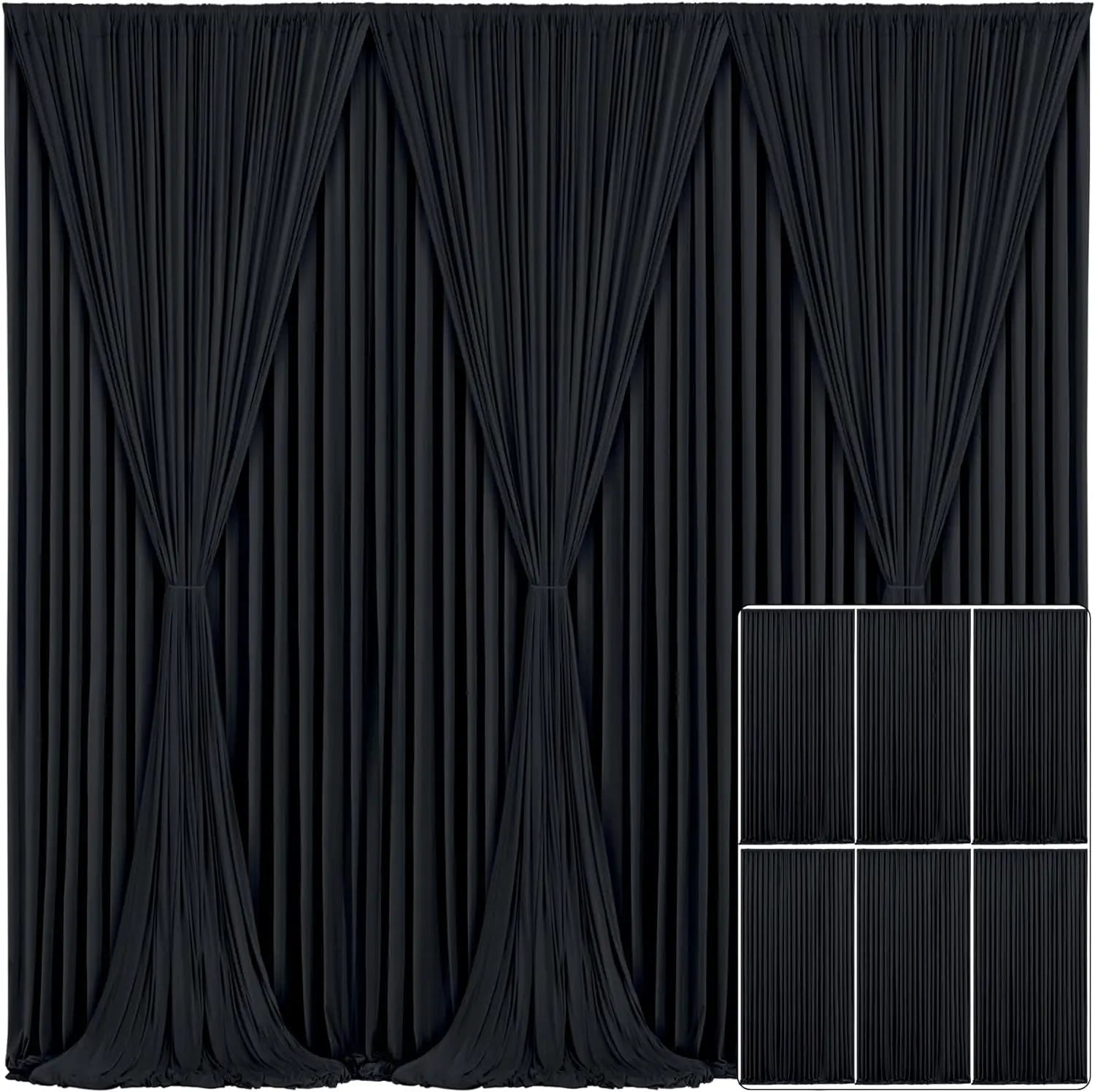 30ft x 10ft Black Backdrop Curtains