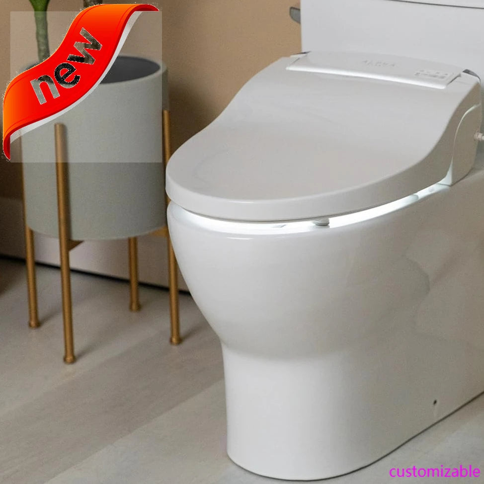 Elongated Bidet Toilet Seat, White, LED Light, Wireless Remote