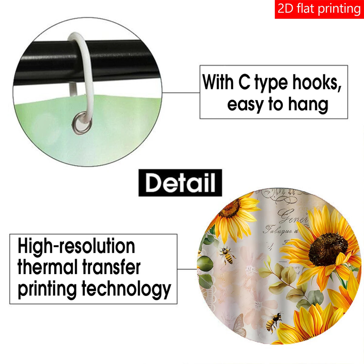 4pcs Sunflower shower curtain, Bath Set