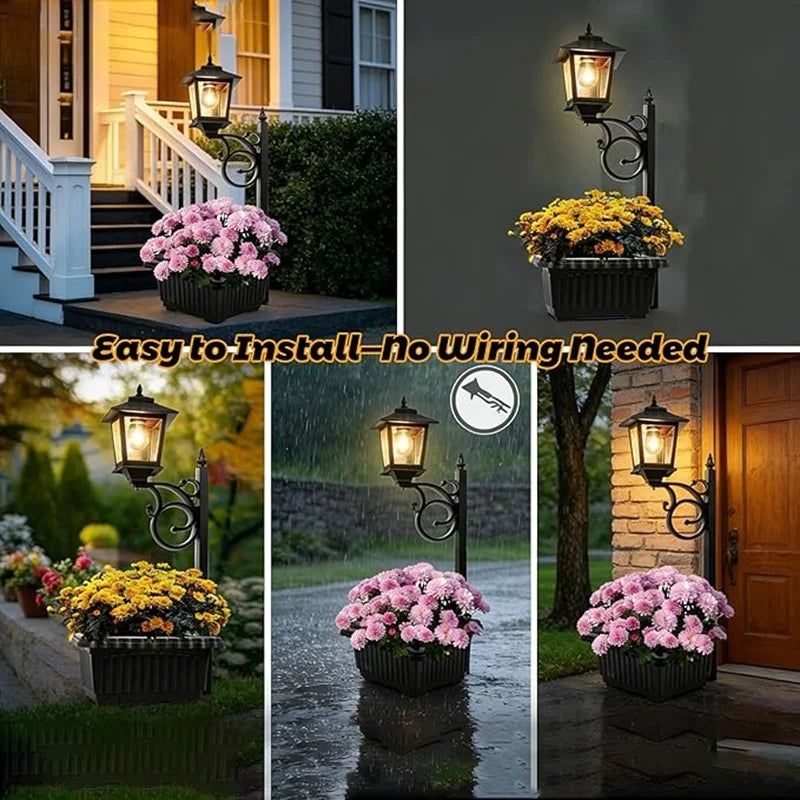 2-Pack Outdoor Solar Light Posts—Solar Street Lights with Planters, Wall-Mounted/Freestanding Planter Lights, Suitable for Gardens, Yards, Pathways, and Porches