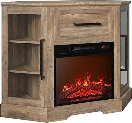 Corner TV Stand with 18" Electric Fireplace Heater for TVs up to 43"