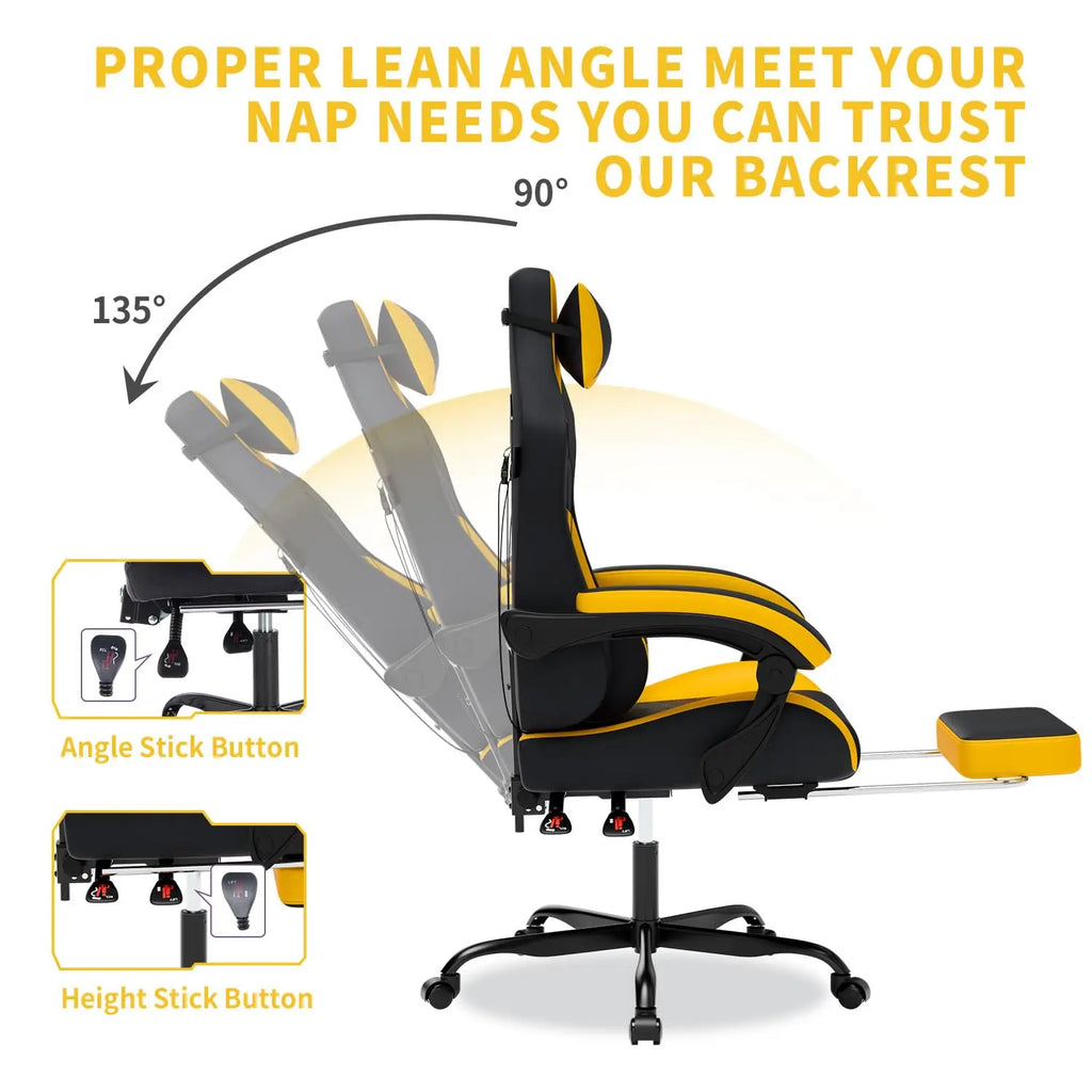 Ergonomic Massage Gaming Chair with Footrest Headrest Lumbar Support High Back Leather 300LBS