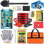 Car Emergency Kit with Jumper Cable, First Aid Kit Safety Assistance Tools for Travel Camping Outdoor Cars Truck SUV RV, Roadside Essentials with Flash Light